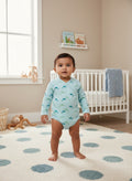 Organic Single Rib Knit Onesie - Full Sleeve Fish Print