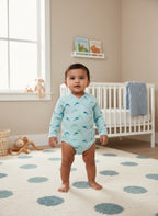 Organic Single Rib Knit Onesie - Full Sleeve Fish Print