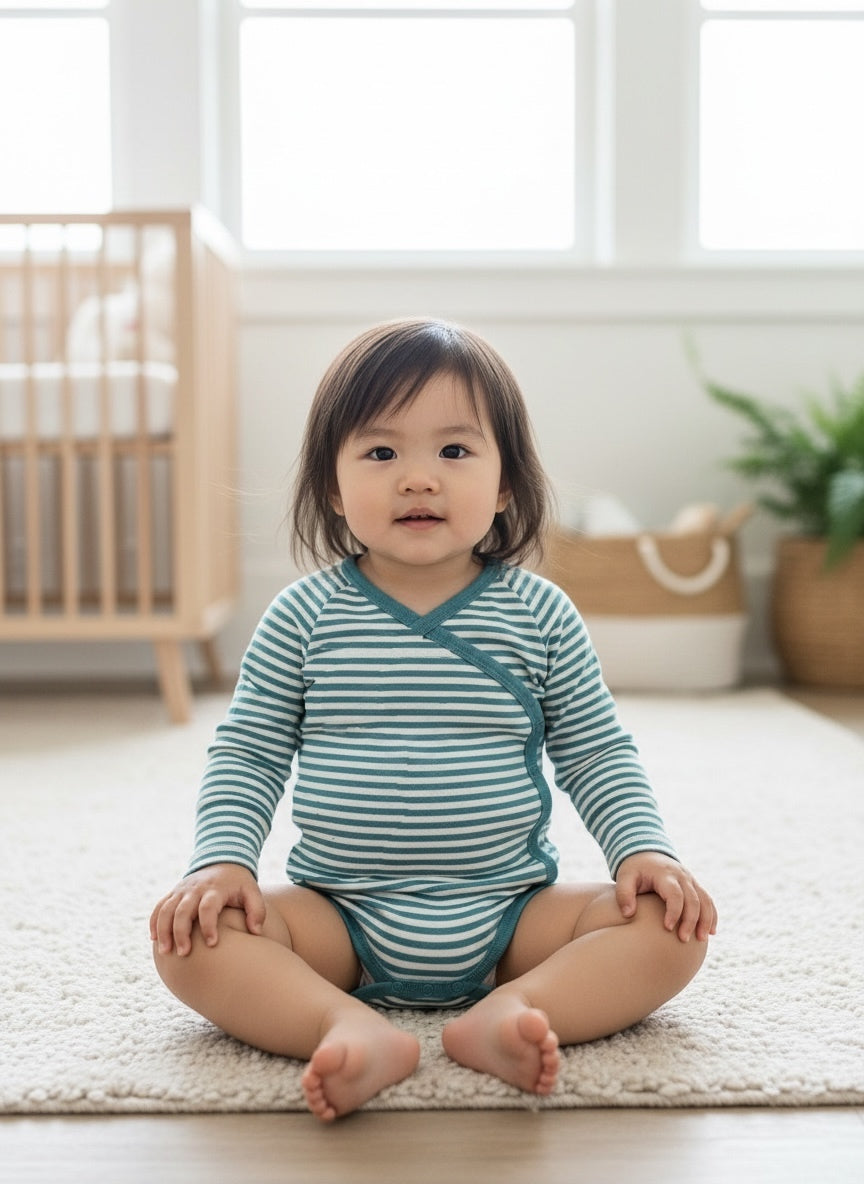 Organic Single Rib Knit Onesie - Full Sleeve Stripes