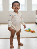 Organic Single Rib Knit Onesie - Full Sleeve Beach Adventure
