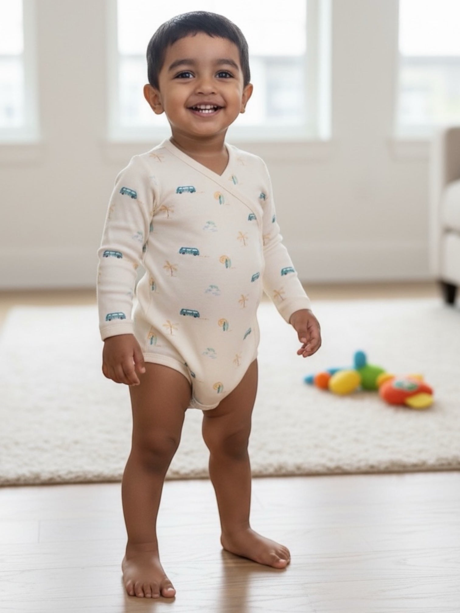 Organic Single Rib Knit Onesie - Full Sleeve Beach Adventure