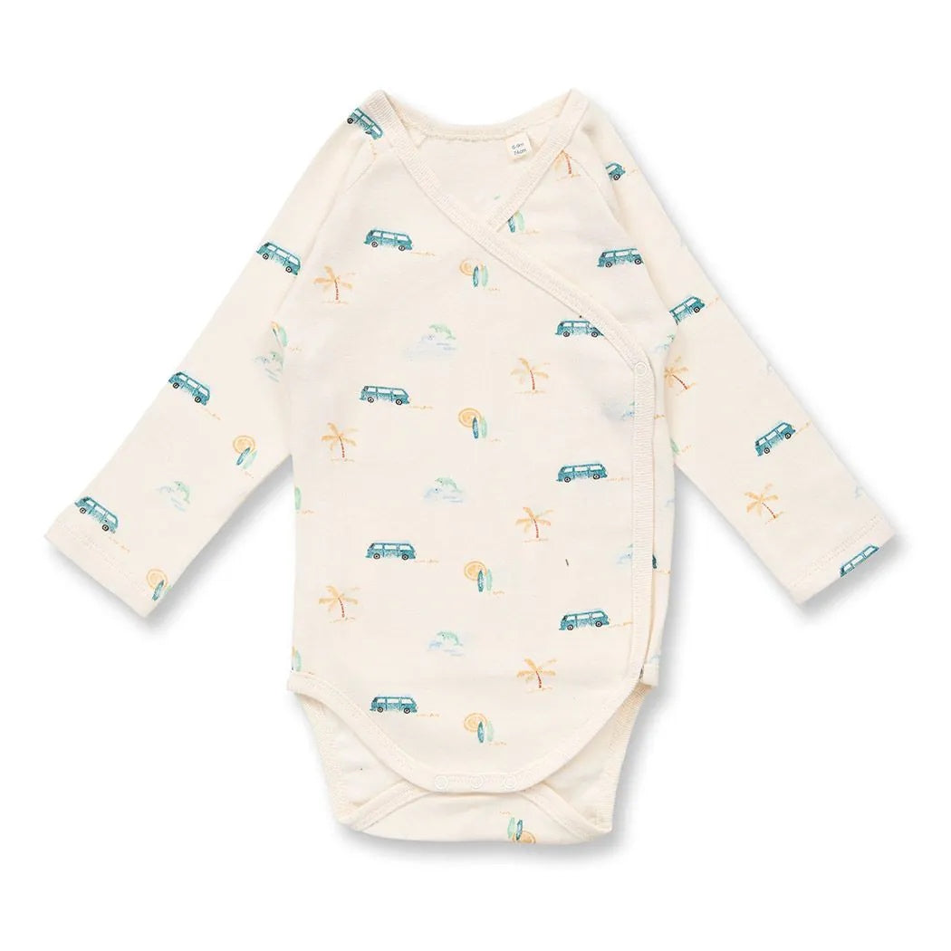 Organic Single Rib Knit Onesie - Full Sleeve Beach Adventure