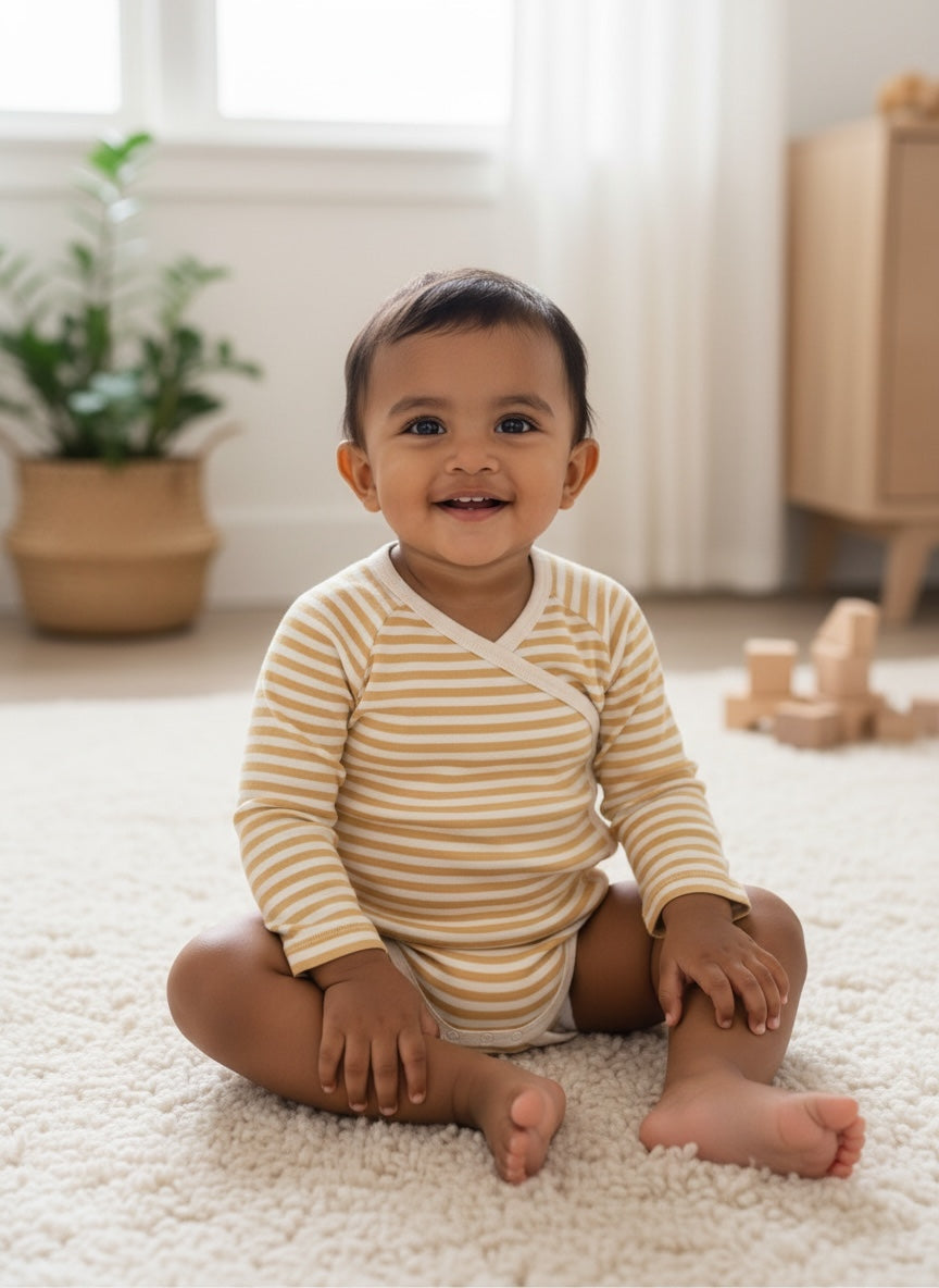 Organic Single Rib Knit Onesie - Full Sleeve Stripes