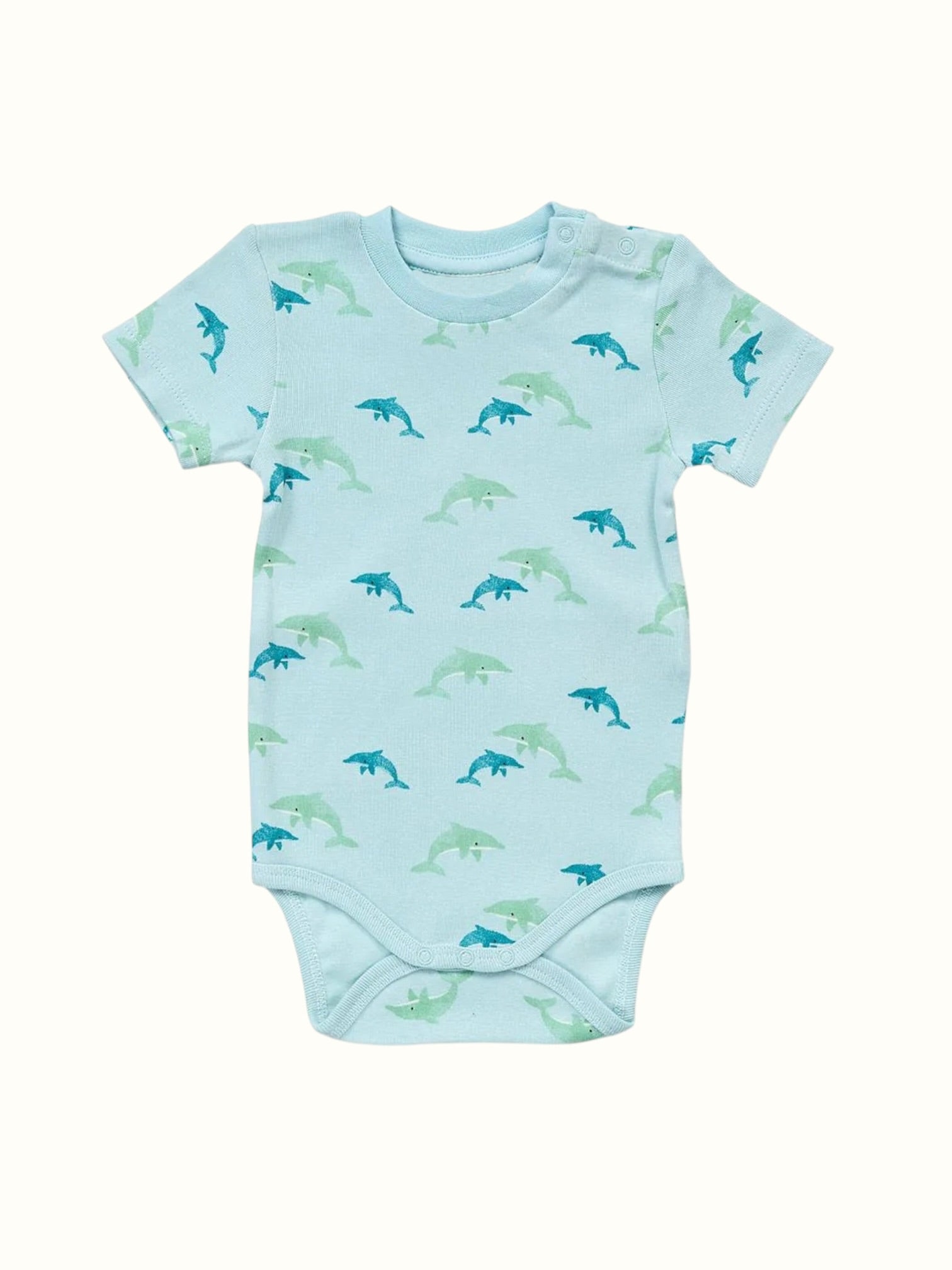 Organic Single Rib Knit Onesie - Half Sleeve Fish Print