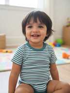 Organic Rib Knit Cotton Onesie - Half Sleeve Stripes