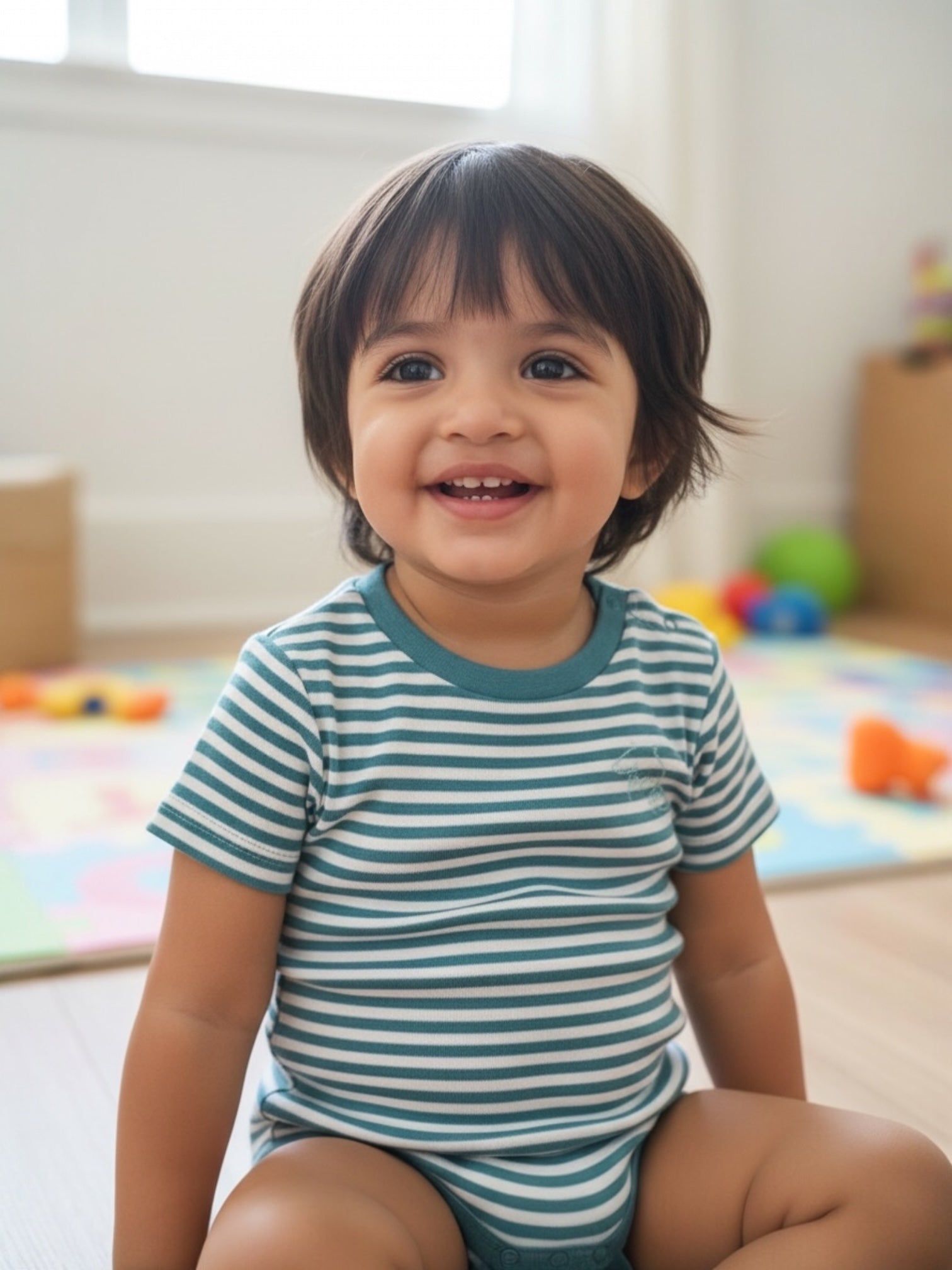 Organic Rib Knit Cotton Onesie - Half Sleeve Stripes