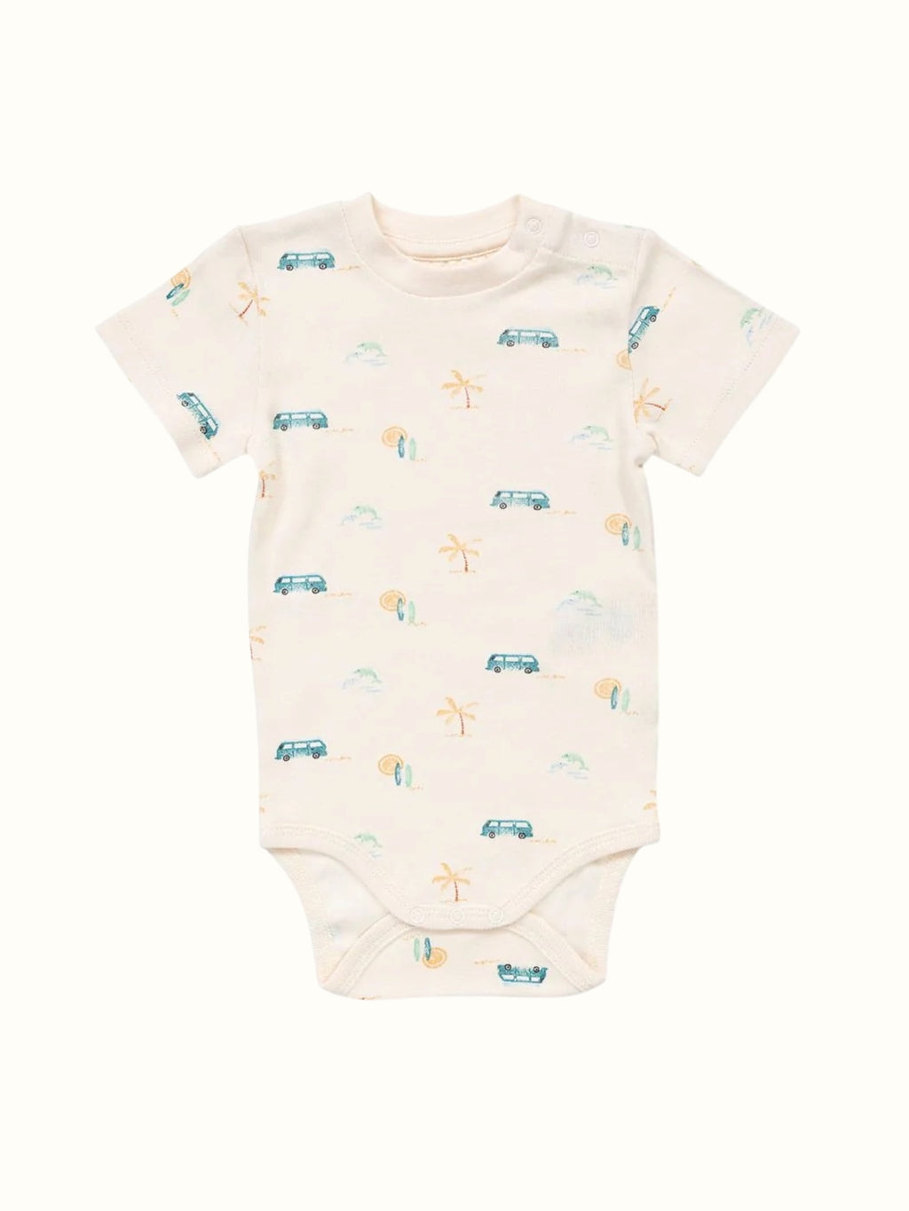 Organic Single Rib Knit Onesie - Half Sleeve Beach Adventure