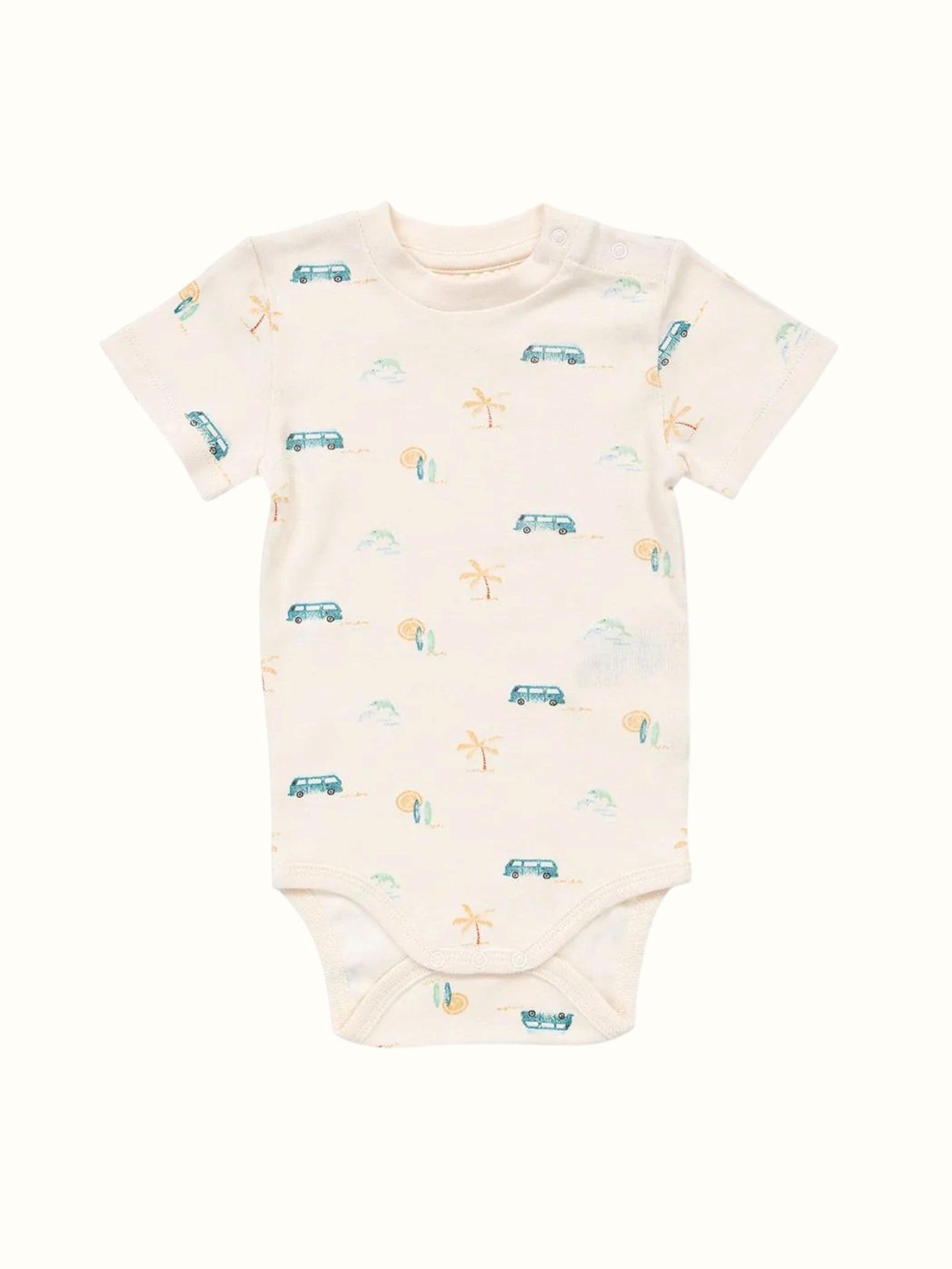 Organic Single Rib Knit Onesie - Half Sleeve Beach Adventure