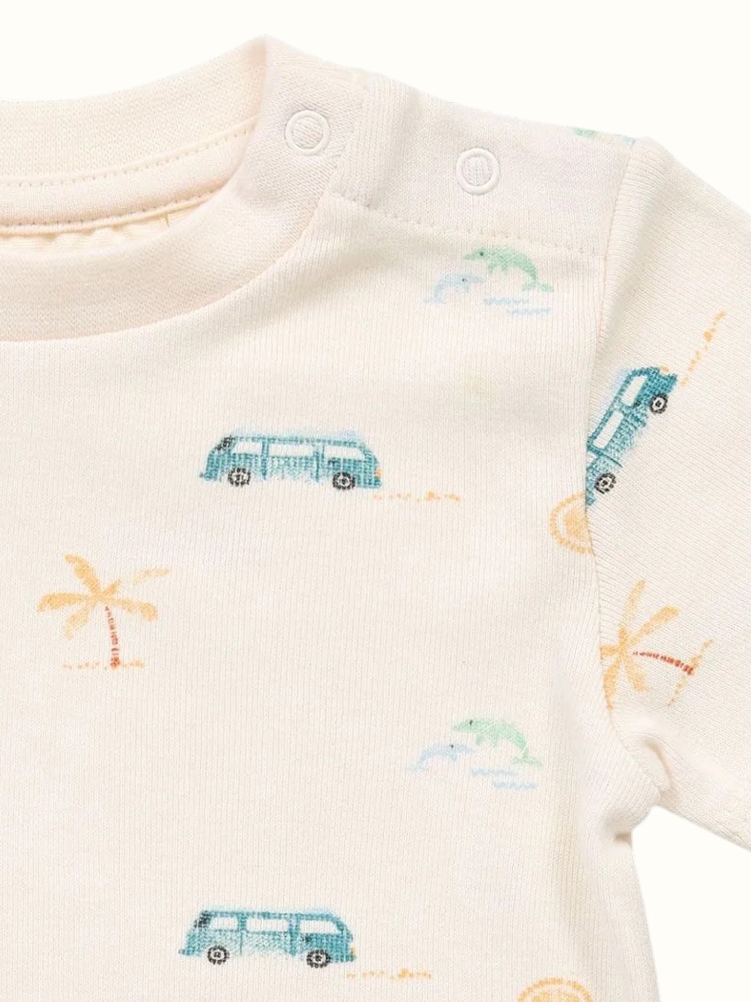 Organic Single Rib Knit Onesie - Half Sleeve Beach Adventure