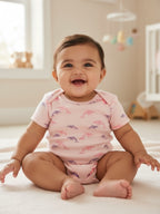 Organic Single Rib Knit Onesie - Half Sleeve Fish Print