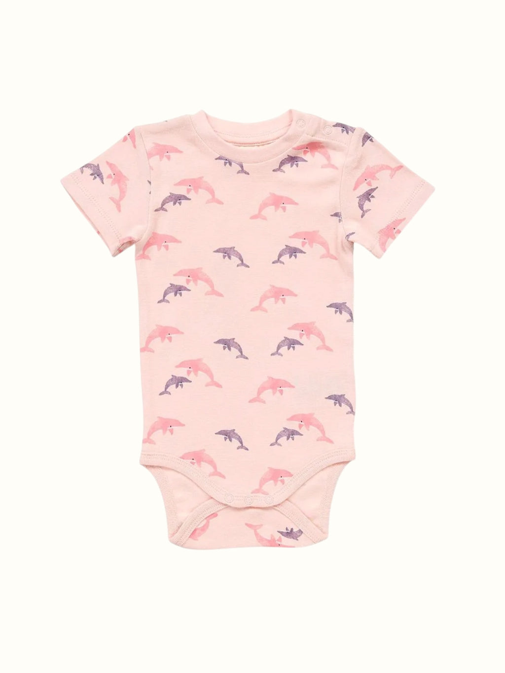 Organic Single Rib Knit Onesie - Half Sleeve Fish Print