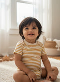 Organic Rib Knit Cotton Onesie - Half Sleeve Stripes