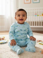 Organic Single Rib Knit Sleepsuit - Fish Print