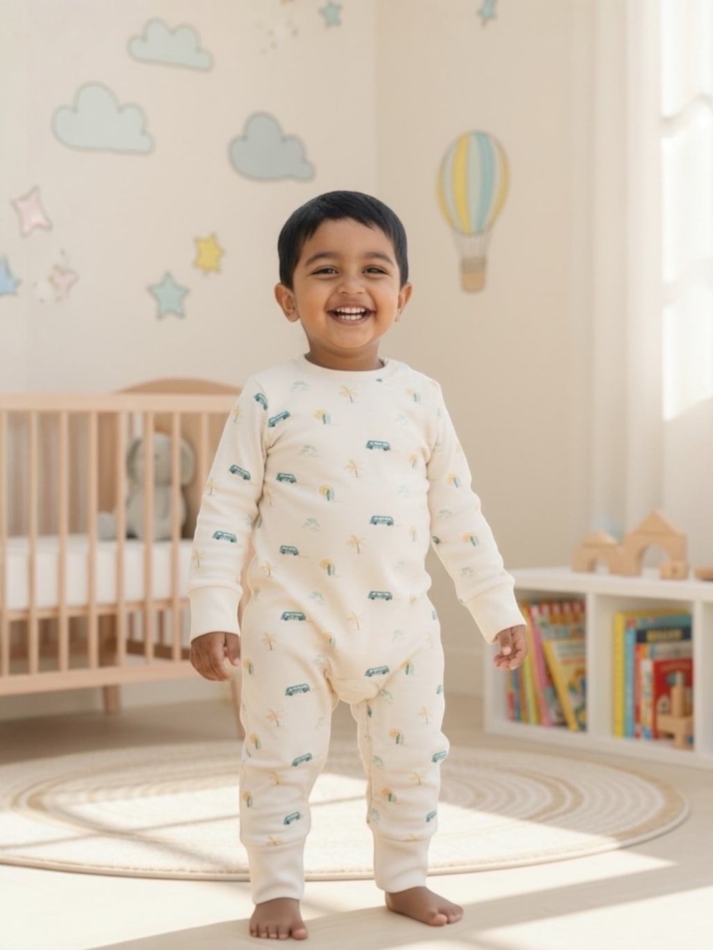 Organic Single Rib Knit Sleepsuit - Beach Adventure