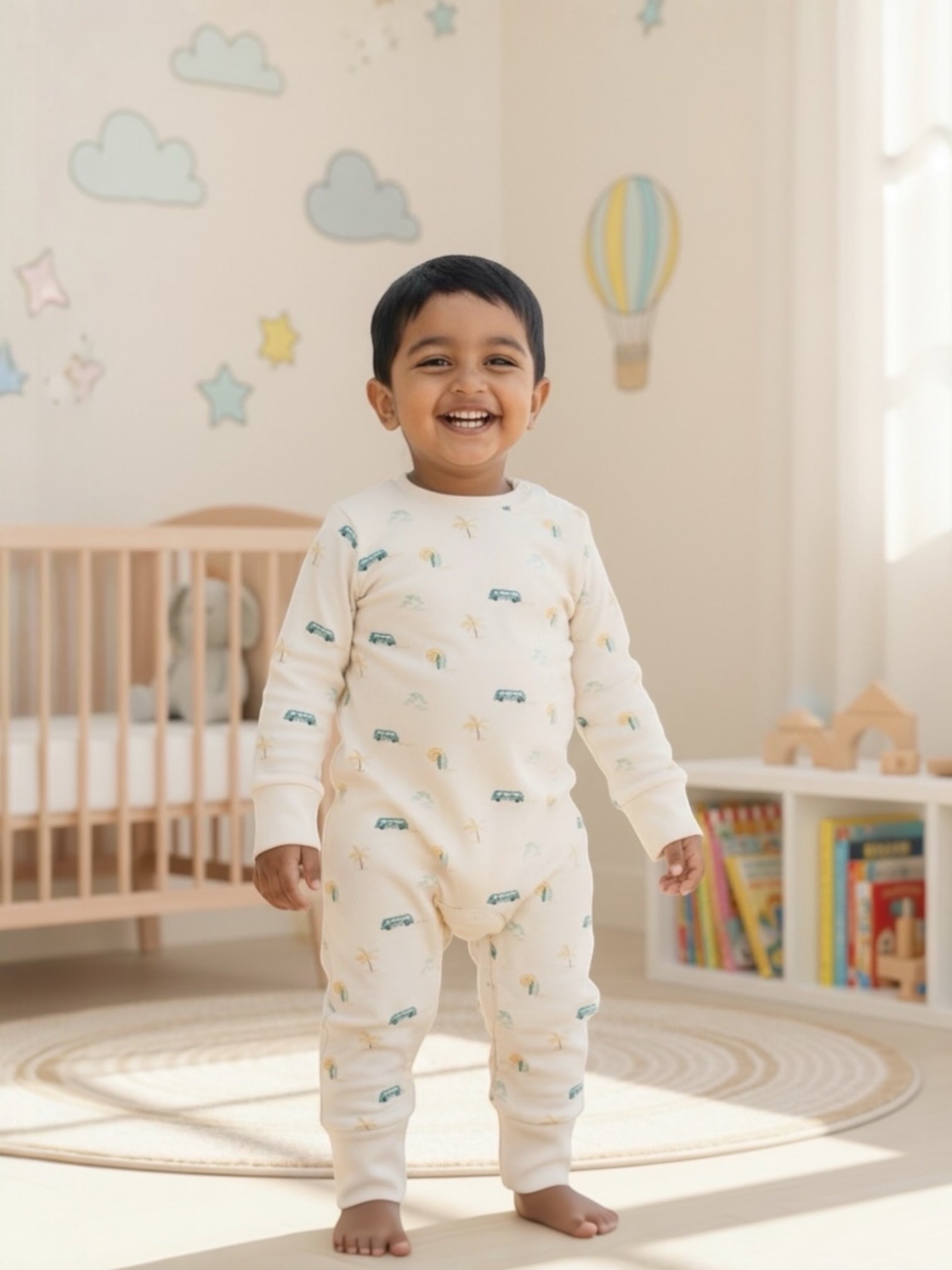 Organic Single Rib Knit Sleepsuit - Beach Adventure