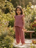 Organic Flutter Muslin Coord Set - Plain Top + Pants