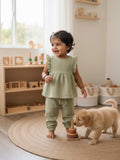 Organic Flutter Muslin Coord Set - Gathered Top + Pants