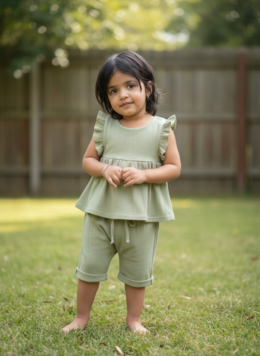 Organic Flutter Muslin Coord Set - Top + Shorts