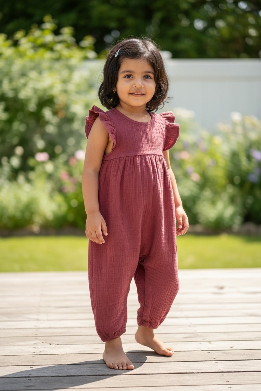 Organic Muslin Romper - Flutter Sleeve
