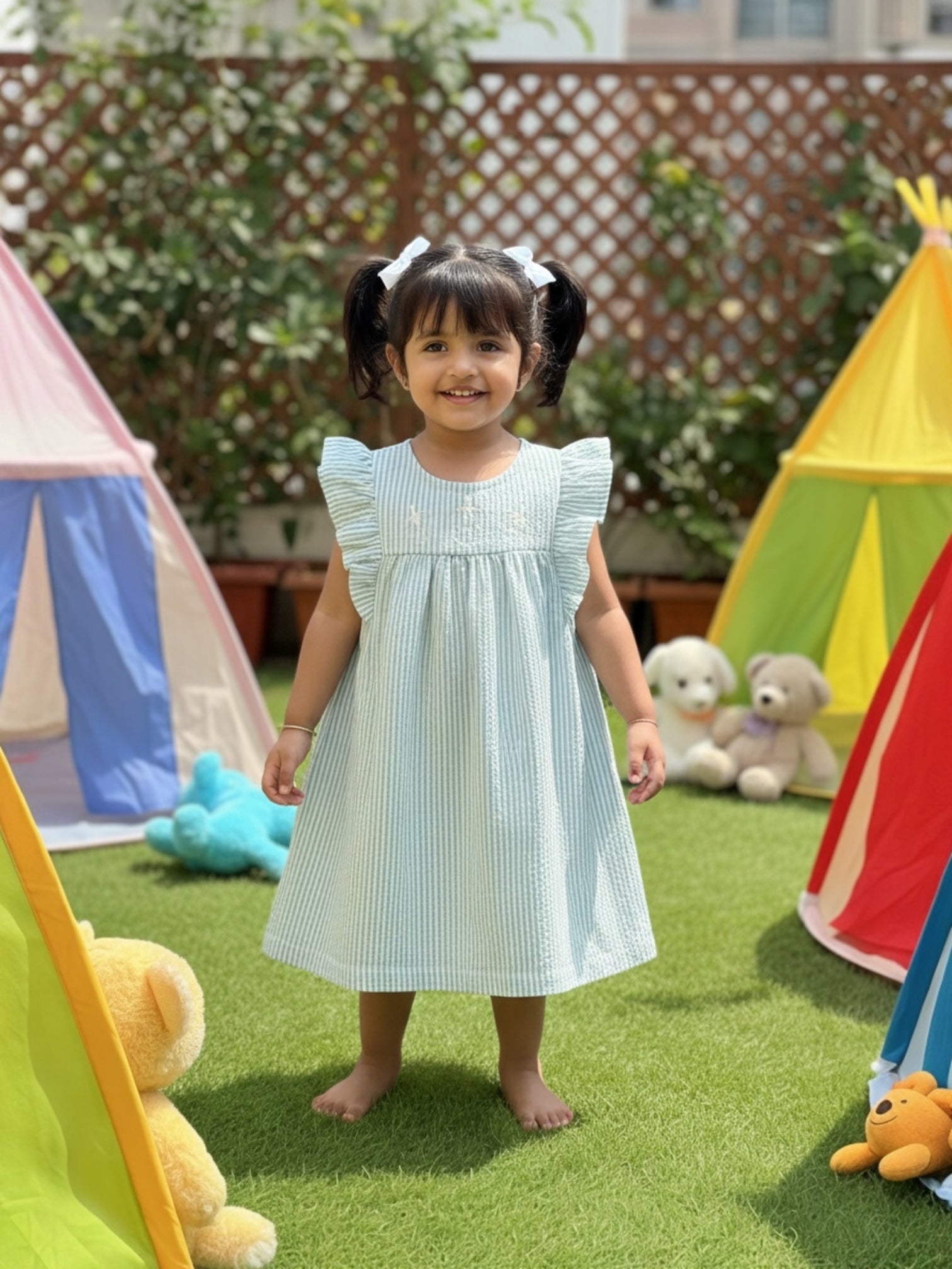 Organic Seersucker Dress - Flutter Cap Sleeve